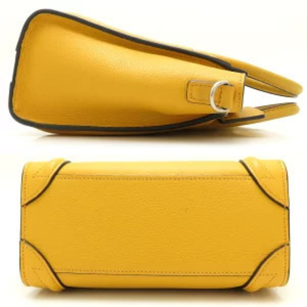 Celine Handbag Drummed Calfskin Yellow Luggage